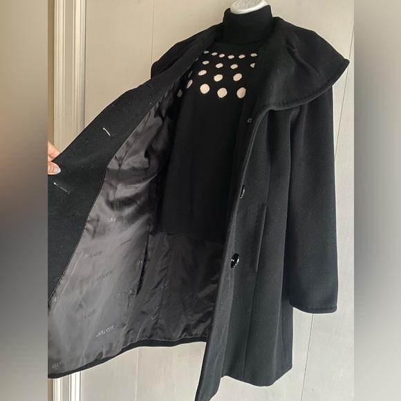 Ellen Tracy Black Wool Angora Coat Oversized Draped Collar Classic Feminine 14 - Picture 7 of 8